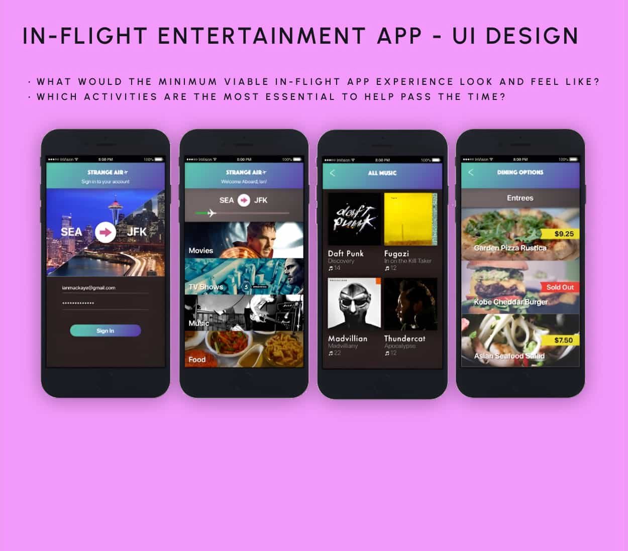 In-Flight Entertainment App - Mobile Prototypes